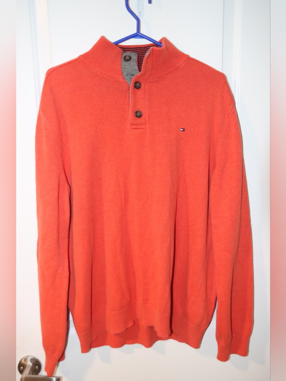 Tommy Hilfiger Silk Cotton Orange Zip-Neck Knit Sweater XL